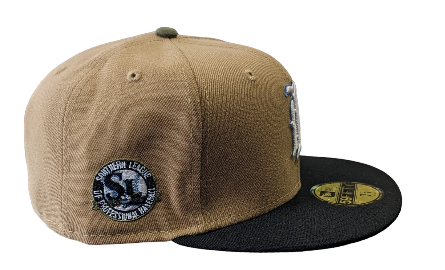 Birmingham Barons "Biff" New Era Southern League Khaki/Black/Olive 59FIFTY Fitted Hat Official Team Hat Sports Fan Cap Official MLB Team Hat Baseball