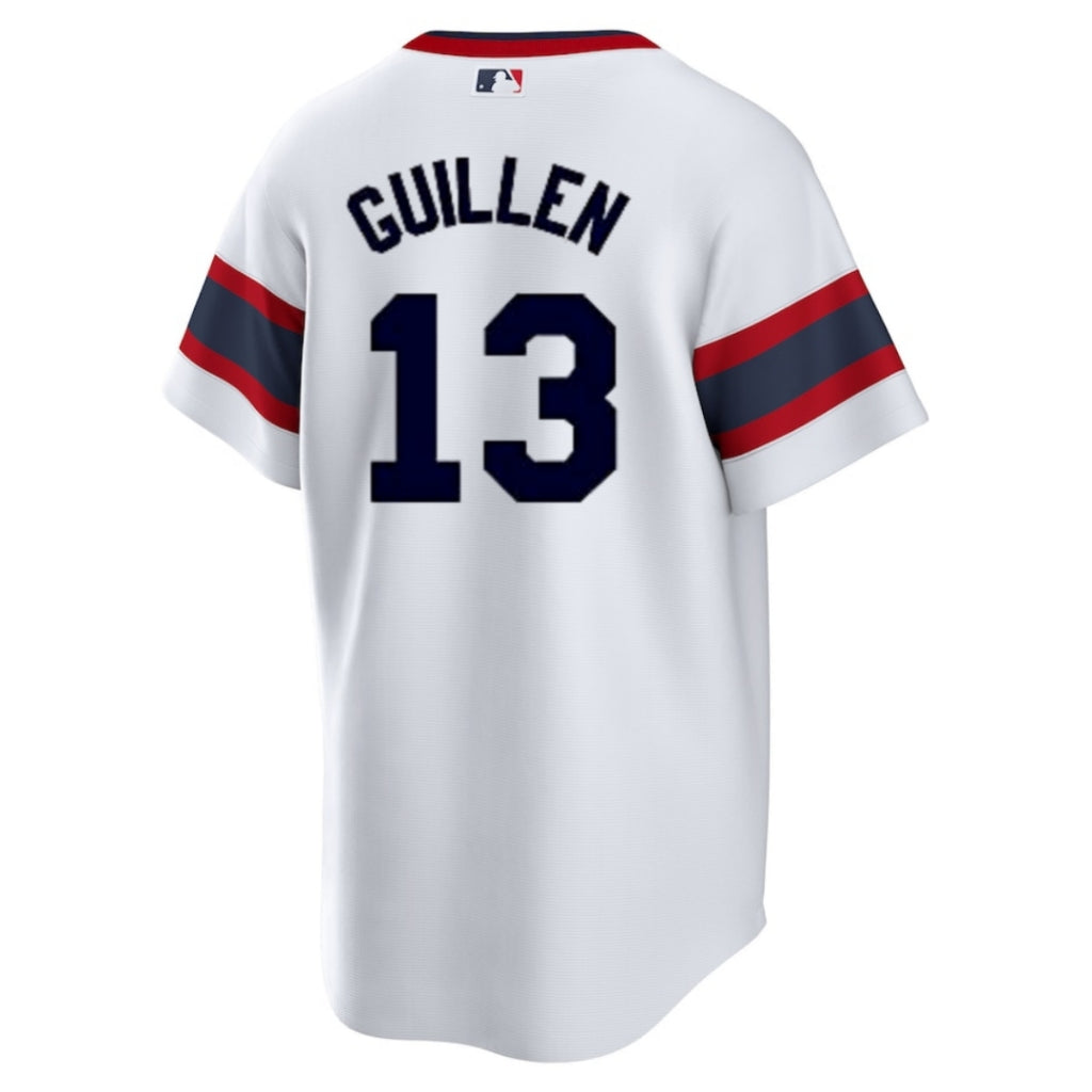 NIKE Men's Ozzie Guillen Chicago White Sox 1983 Home White Premium Lettering Replica Jersey Official Team Jersey Sports Fan Apparel Official MLB Team