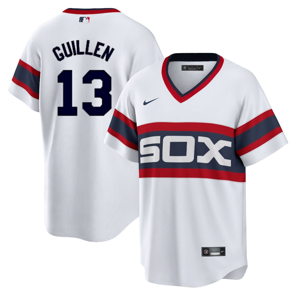 NIKE Men's Ozzie Guillen Chicago White Sox 1983 Home White Premium Lettering Replica Jersey Official Team Jersey Sports Fan Apparel Official MLB Team