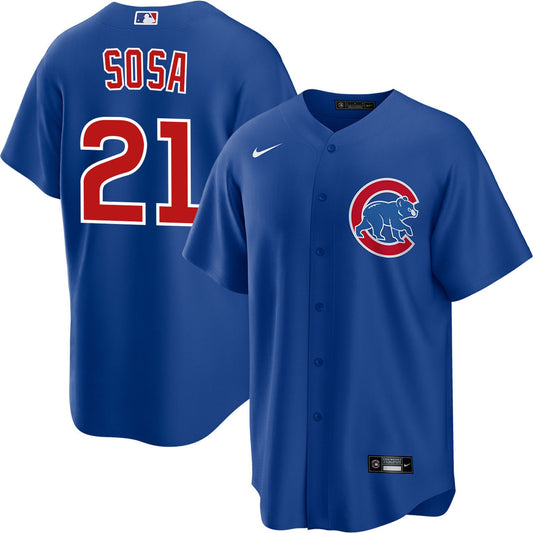 NIKE Men's Sammy Sosa Chicago Cubs Alternate Blue Premium Twill Replica Jersey Official Team Jersey Sports Fan Apparel Official MLB Team Jersey Baseba