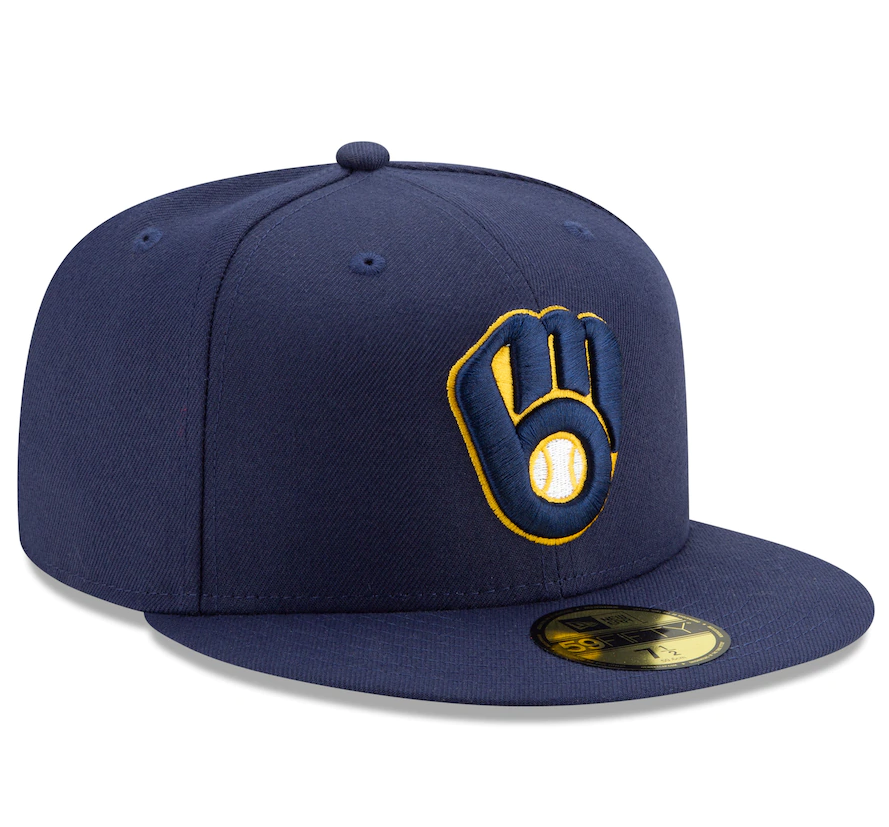 Men's Milwaukee Brewers New Era Navy Home Authentic Collection On-Field 59FIFTY Fitted Hat Official Team Hat Sports Fan Cap Official MLB Team Hat Base