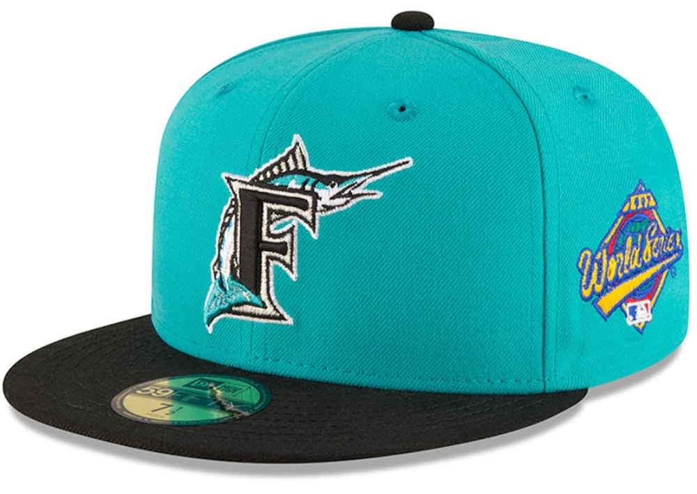 Men's Florida Marlins New Era Aqua 1997 World Series Wool 59FIFTY Fitted Hat Official Team Hat Sports Fan Cap Official MLB Team Hat Baseball Fan Cap