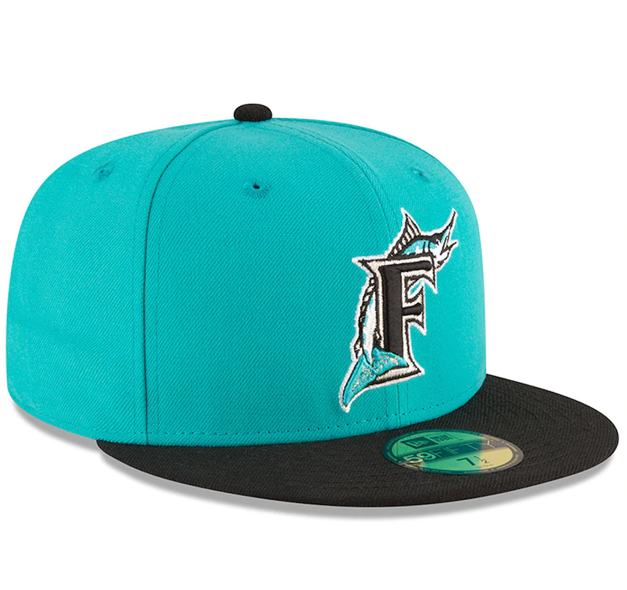 Men's Florida Marlins New Era Aqua 1997 World Series Wool 59FIFTY Fitted Hat Official Team Hat Sports Fan Cap Official MLB Team Hat Baseball Fan Cap