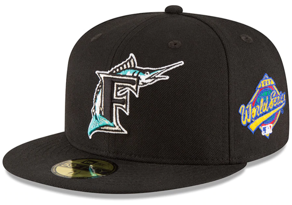 Men's Florida Marlins New Era Black 1997 World Series Wool 59FIFTY Fitted Hat Official Team Hat Sports Fan Cap Official MLB Team Hat Baseball Fan Cap