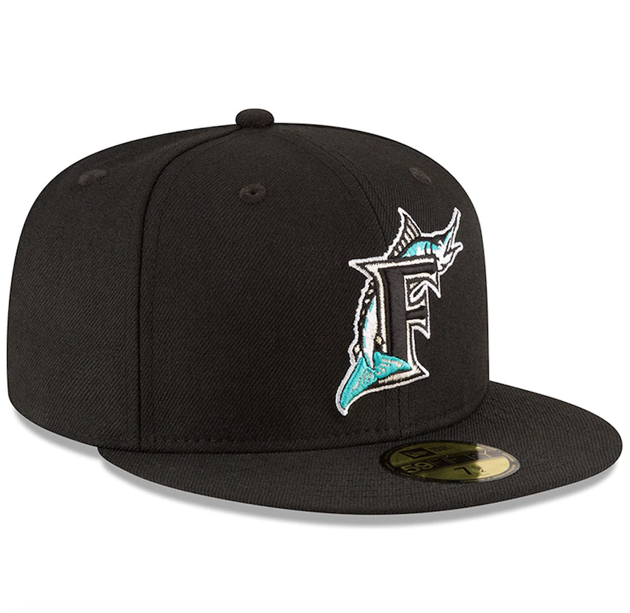 Men's Florida Marlins New Era Black 1997 World Series Wool 59FIFTY Fitted Hat Official Team Hat Sports Fan Cap Official MLB Team Hat Baseball Fan Cap