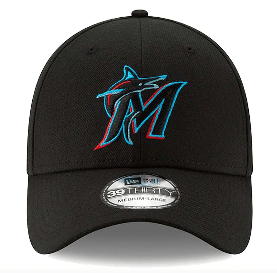 Men's Miami Marlins New Era Black Team Classic 39THIRTY Flex Hat Official Team Hat Sports Fan Cap Official MLB Team Hat Baseball Fan Cap