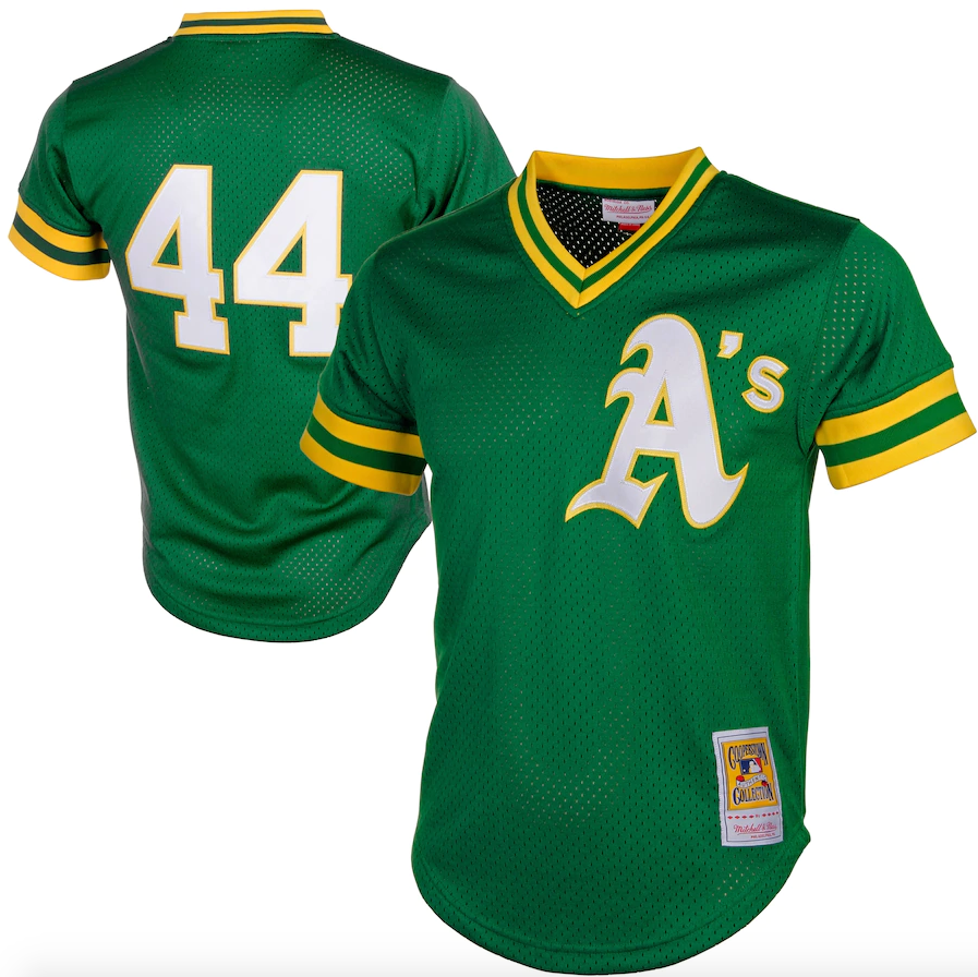Men's Oakland Athletics Reggie Jackson Mitchell & Ness Green Cooperstown 1987 Mesh Batting Practice Jersey Official Team Jersey Sports Fan Apparel Off