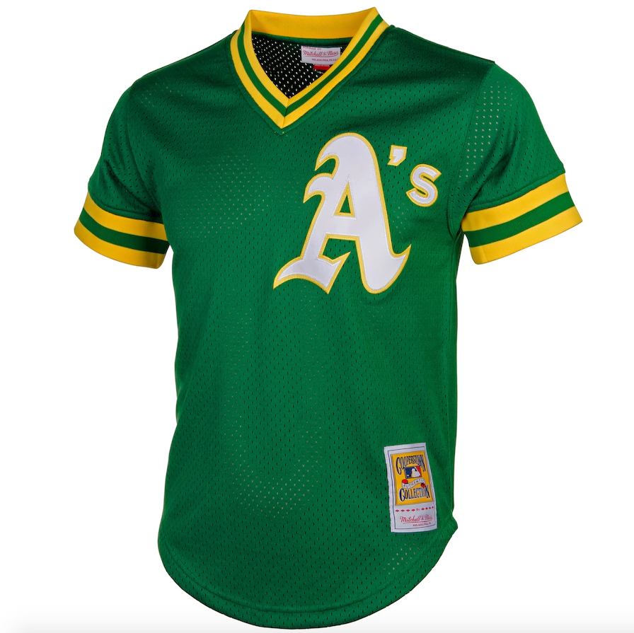 Men's Oakland Athletics Reggie Jackson Mitchell & Ness Green Cooperstown 1987 Mesh Batting Practice Jersey Official Team Jersey Sports Fan Apparel Off