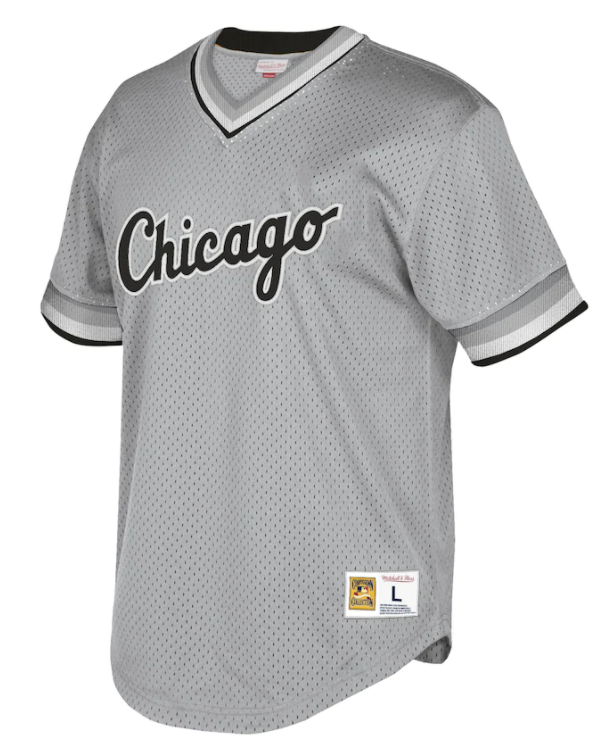 Men's Chicago White Sox Road Grey Cooperstown Collection V-Neck Mesh Batting Practice Jersey By Mitchell And Ness Official Team Jersey Sports Fan Appa
