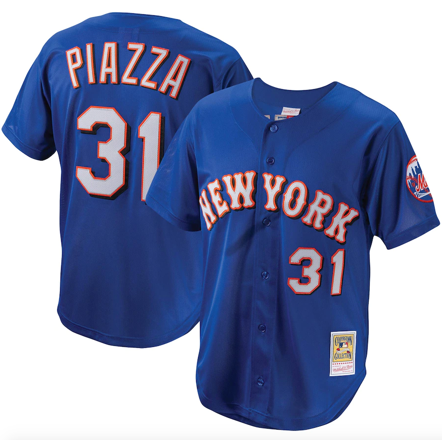 Men's Mitchell & Ness Mike Piazza New York Mets Royal Cooperstown Collection Batting Practice Jersey Official Team Jersey Sports Fan Apparel Official