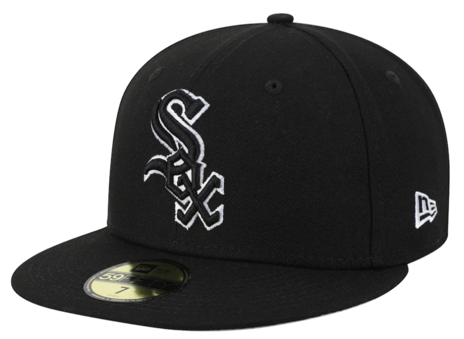 Men's New Era Chicago White Sox B-Dub 59Fifty Black Fitted Hat Official Team Hat Sports Fan Cap Official MLB Team Hat Baseball Fan Cap