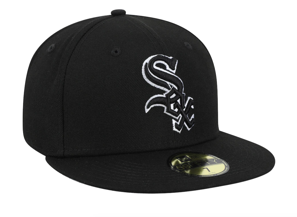 Men's New Era Chicago White Sox B-Dub 59Fifty Black Fitted Hat Official Team Hat Sports Fan Cap Official MLB Team Hat Baseball Fan Cap