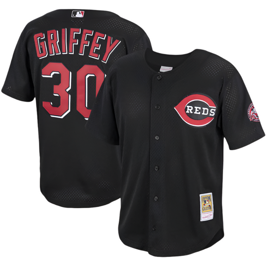 Men's Cincinnati Reds Ken Griffey Jr. Mitchell & Ness Black Cooperstown Collection Batting Practice Jersey Official Team Jersey Sports Fan Apparel Off