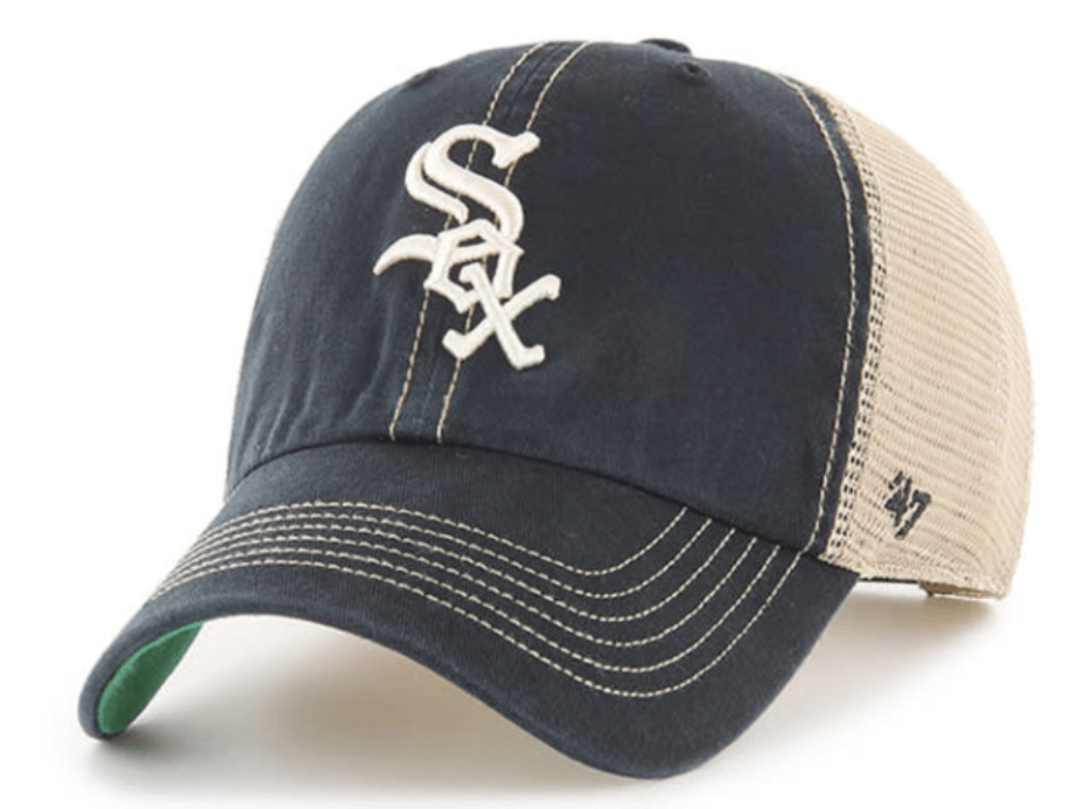 Men's Chicago White Sox Black Trawler Adjustable Hat By '47 Brand Official Team Hat Sports Fan Cap Official MLB Team Hat Baseball Fan Cap