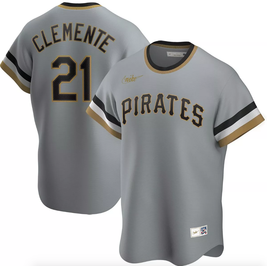 Men's Pittsburgh Pirates Roberto Clemente Nike Road Gray Replica Jersey Official Team Jersey Sports Fan Apparel Official MLB Team Jersey Baseball Fan