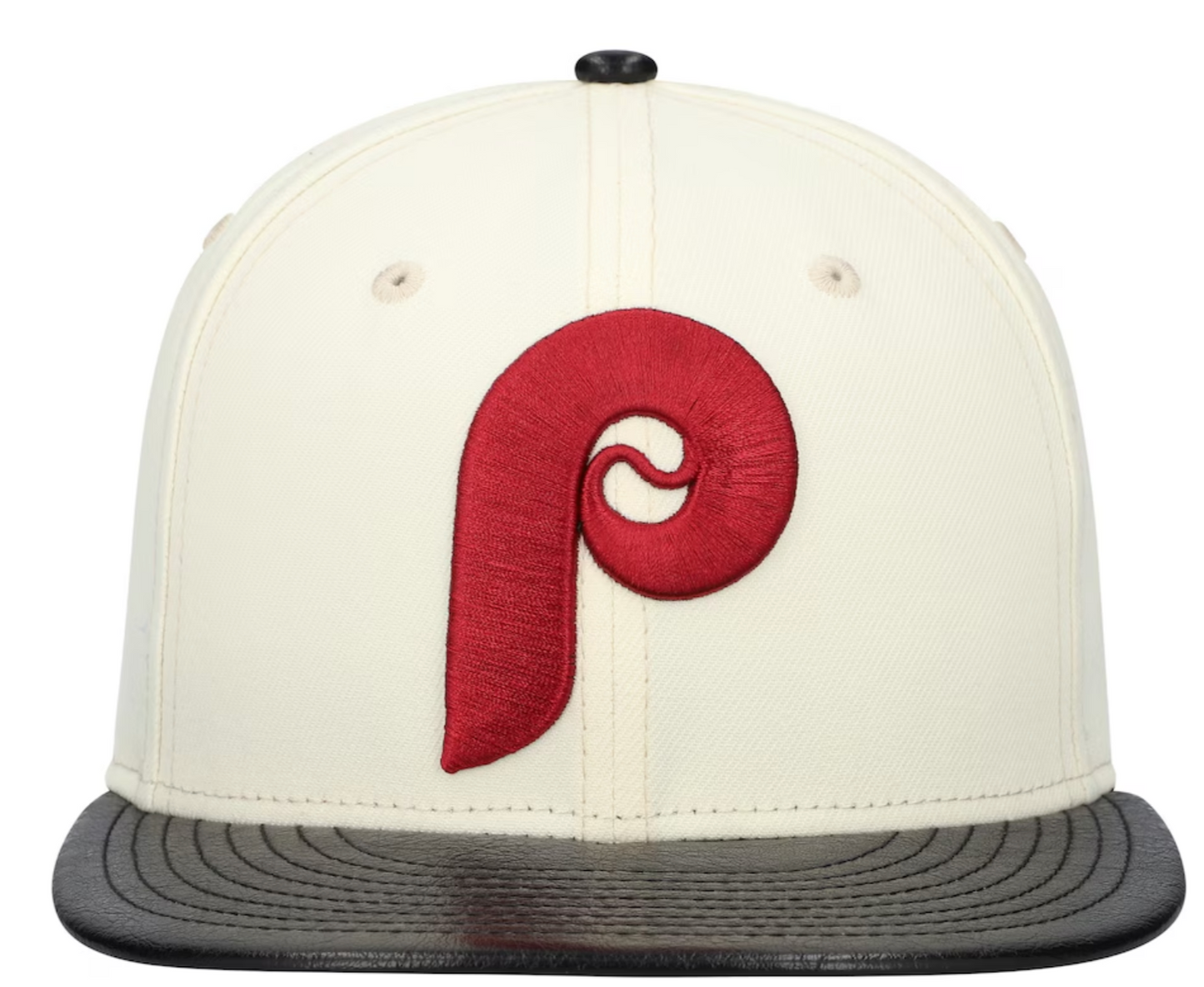 Philadelphia Phillies Cooperstown Collection Cream/Black Leather Visor New Era 59FIFTY Fitted Hat Official Team Hat Sports Fan Cap Official MLB Team H