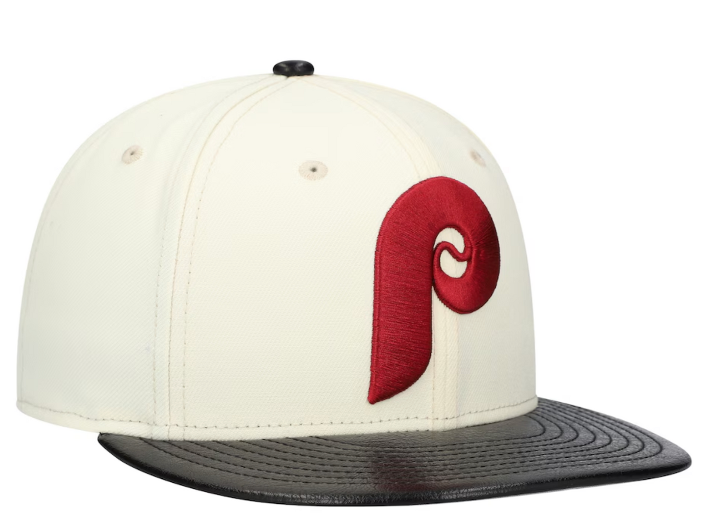 Philadelphia Phillies Cooperstown Collection Cream/Black Leather Visor New Era 59FIFTY Fitted Hat Official Team Hat Sports Fan Cap Official MLB Team H
