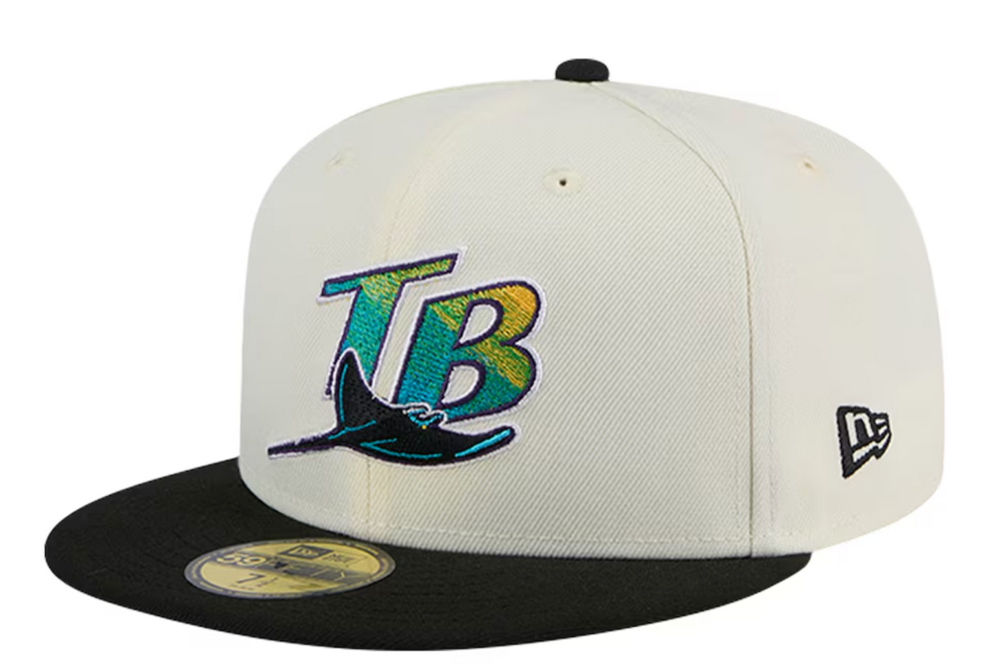 Tampa Bay Devil Rays Cooperstown Collection Cream/Black Leather Visor New Era 59FIFTY Fitted Hat Official Team Hat Sports Fan Cap Official MLB Team Ha