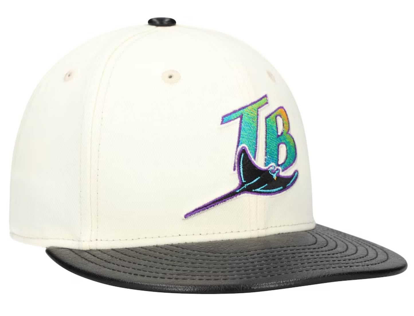 Tampa Bay Devil Rays Cooperstown Collection Cream/Black Leather Visor New Era 59FIFTY Fitted Hat Official Team Hat Sports Fan Cap Official MLB Team Ha