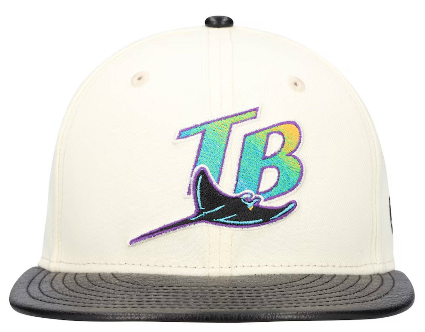 Tampa Bay Devil Rays Cooperstown Collection Cream/Black Leather Visor New Era 59FIFTY Fitted Hat Official Team Hat Sports Fan Cap Official MLB Team Ha