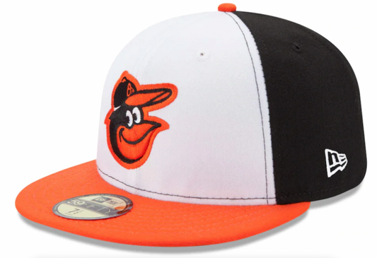 Men's Baltimore Orioles New Era White/Orange Home Authentic Collection On-Field 59FIFTY Fitted Hat Official Team Hat Sports Fan Cap Official MLB Team