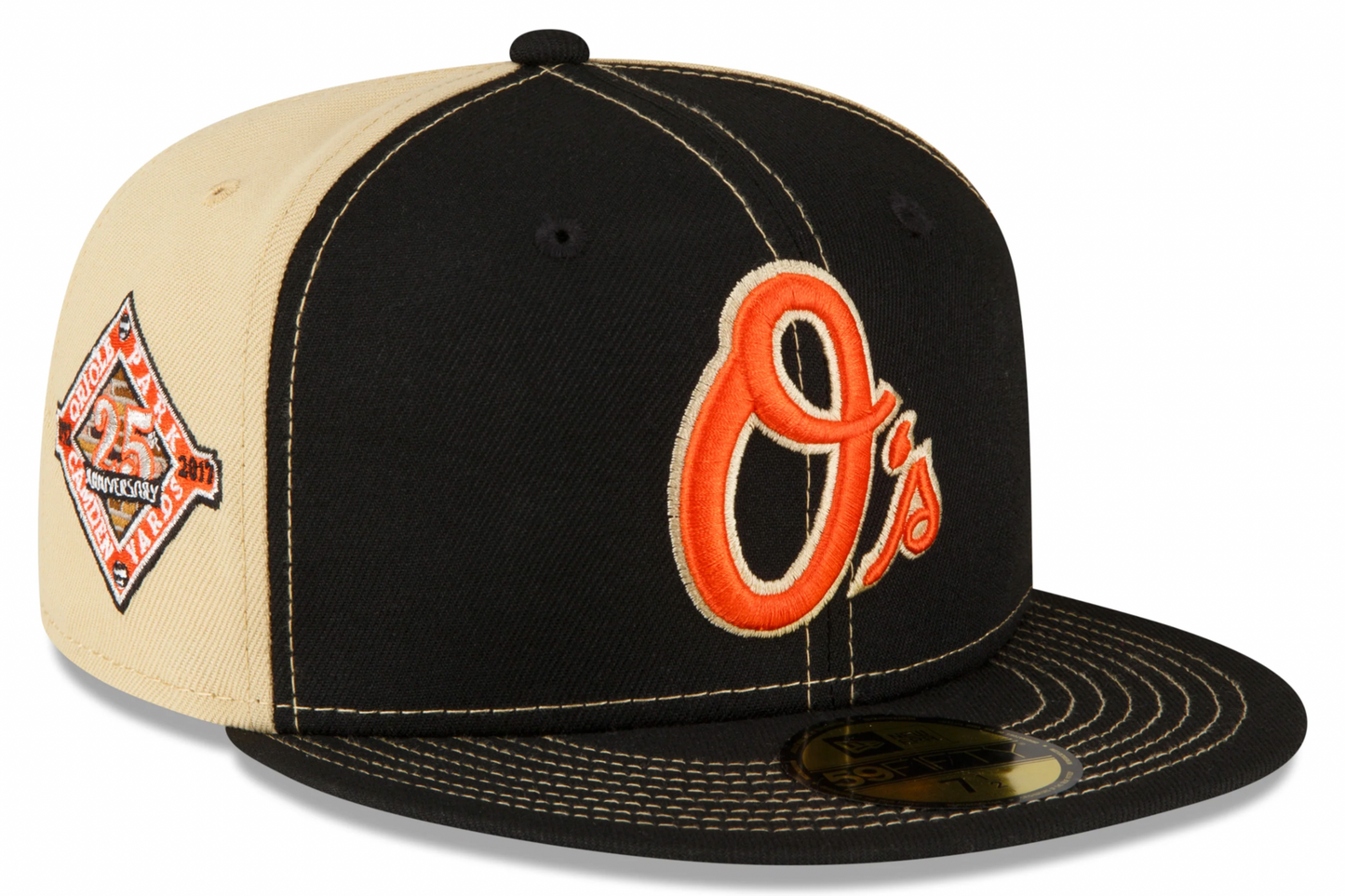Men's Baltimore Orioles New Era Black/Vegas Gold 59FIFTY Fitted Hat Official Team Hat Sports Fan Cap Official MLB Team Hat Baseball Fan Cap