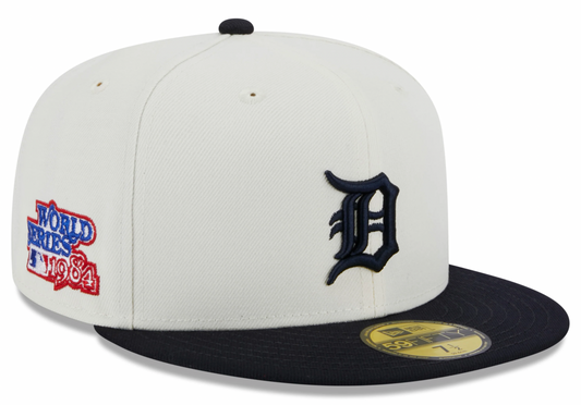 Detroit Tigers 1984 World Series Cream/Navy New Era Retro 59FIFTY Fitted Hat Official Team Hat Sports Fan Cap Official MLB Team Hat Baseball Fan Cap