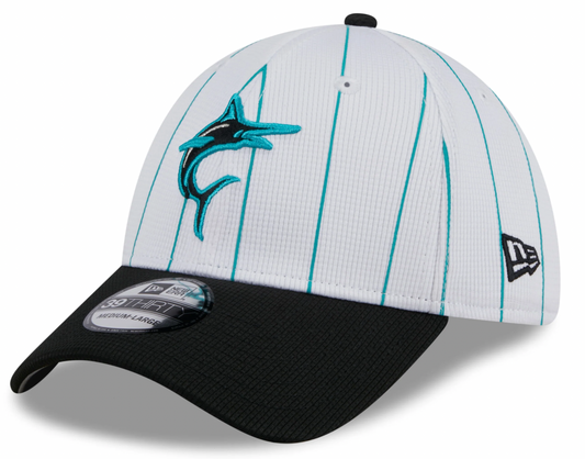 Men's Miami Marlins New Era 2024 Batting Practice White/Black 39THIRTY Flex-Fit Hat Official Team Hat Sports Fan Cap Official MLB Team Hat Baseball Fa