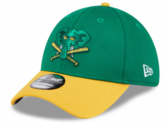 Men's Oakland Athletics New Era 2024 Batting Practice Green/Yellow 39THIRTY Flex-Fit Hat Official Team Hat Sports Fan Cap Official MLB Team Hat Baseba