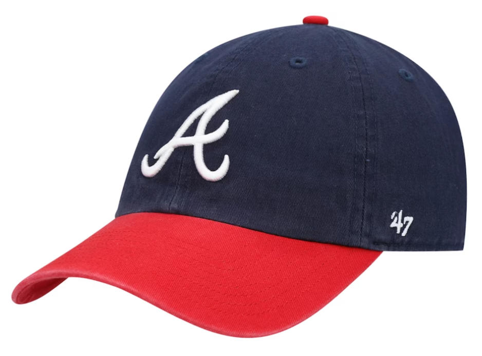Men's Atlanta Braves Navy/Red Clean Up Adjustable Hat By '47 Brand Official Team Hat Sports Fan Cap Official MLB Team Hat Baseball Fan Cap