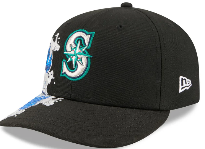 Seattle Mariners MLB Waves 59FIFTY Fitted New Era Black/White Official Team Hat Sports Fan Cap Official MLB Team Hat Baseball Fan Cap