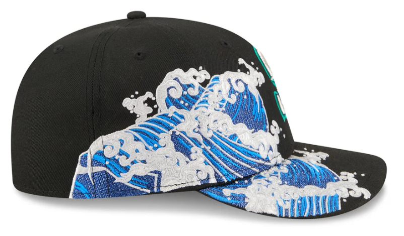 Seattle Mariners MLB Waves 59FIFTY Fitted New Era Black/White Official Team Hat Sports Fan Cap Official MLB Team Hat Baseball Fan Cap