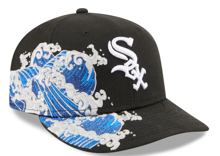 Chicago White Sox MLB Waves 59FIFTY Fitted New Era Black/White Official Team Hat Sports Fan Cap Official MLB Team Hat Baseball Fan Cap