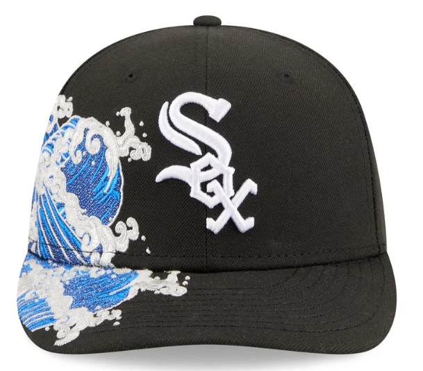 Chicago White Sox MLB Waves 59FIFTY Fitted New Era Black/White Official Team Hat Sports Fan Cap Official MLB Team Hat Baseball Fan Cap
