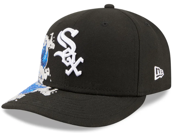 Chicago White Sox MLB Waves 59FIFTY Fitted New Era Black/White Official Team Hat Sports Fan Cap Official MLB Team Hat Baseball Fan Cap