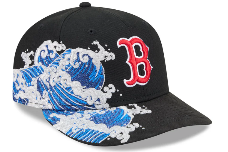 Boston Redsox MLB Waves 59FIFTY Fitted New Era Black/White Official Team Hat Sports Fan Cap Official MLB Team Hat Baseball Fan Cap