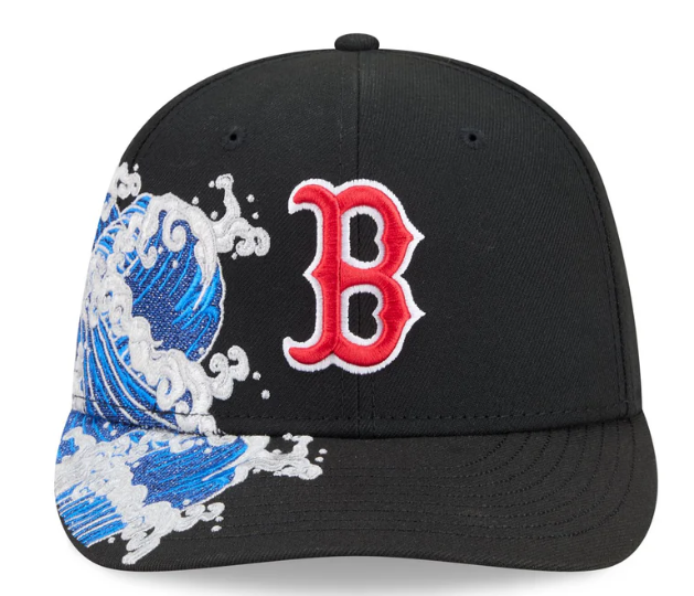 Boston Redsox MLB Waves 59FIFTY Fitted New Era Black/White Official Team Hat Sports Fan Cap Official MLB Team Hat Baseball Fan Cap