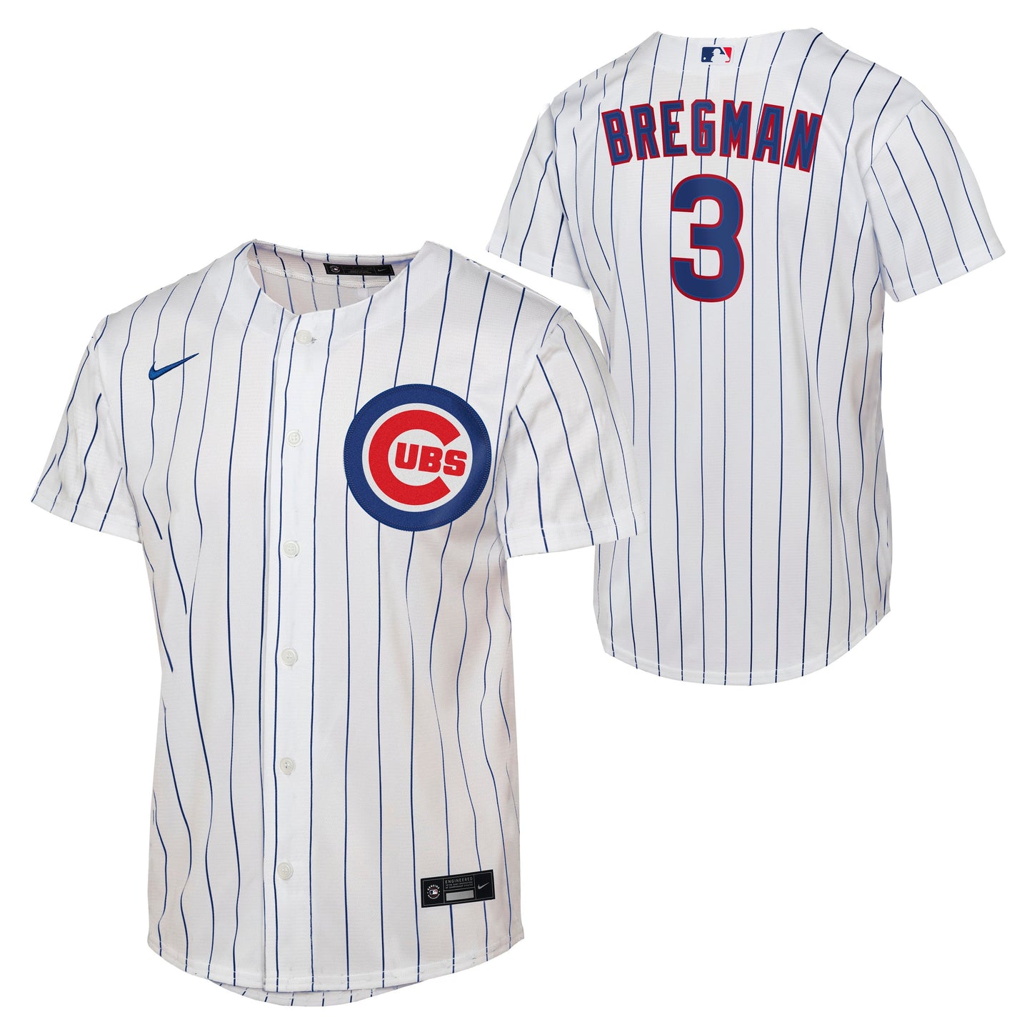 Youth Chicago Cubs Alex Bregman White Home Baseline Replica Jersey Official Team Jersey Sports Fan Apparel Official MLB Team Jersey Baseball Fan Appar