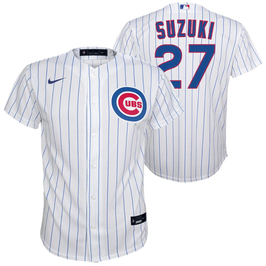 NIKE Youth Seiya Suzuki Chicago Cubs White Home Game Replica Jersey Official Team Jersey Sports Fan Apparel Official MLB Team Jersey Baseball Fan Appa