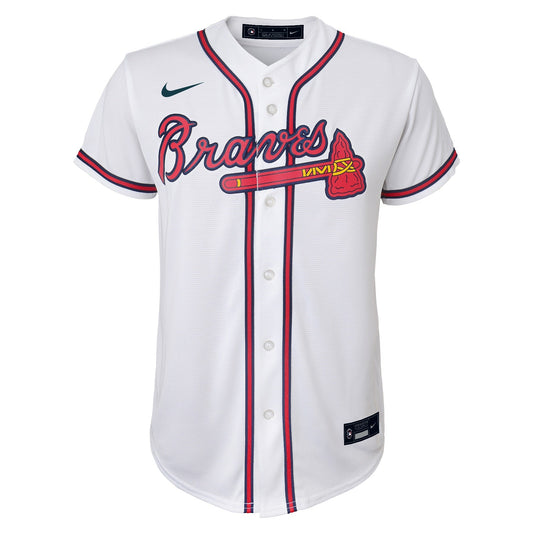 NIKE Youth Atlanta Braves Home White Replica Jersey Official Team Jersey Sports Fan Apparel Official MLB Team Jersey Baseball Fan Apparel