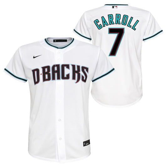 Youth Corbin Carroll Arizona Diamondbacks White Home Replica NIKE Screen Print Jersey Official Team Jersey Sports Fan Apparel Official MLB Team Jersey
