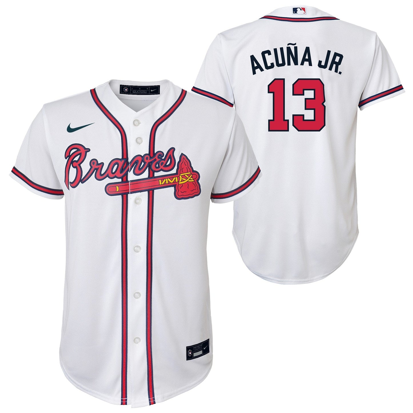Youth Ronald Acuna Jr. Atlanta Braves White Home Replica NIKE Screen Print Jersey Official Team Jersey Sports Fan Apparel Official MLB Team Jersey Bas