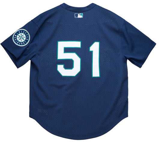 Men's Seattle Mariners Ichiro Suzuki 2002 Mitchell & Ness Navy Cooperstown Collection Mesh Batting Practice Jersey Official Team Jersey Sports Fan App