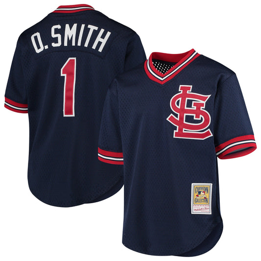 Men's Mitchell & Ness Ozzie Smith St. Louis Cardinals 1994 Navy Batting Practice Cooperstown Jersey Official Team Jersey Sports Fan Apparel Official M