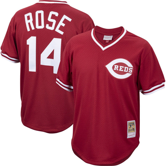 Men's Pete Rose Cincinnati Reds Mitchell & Ness Cooperstown Collection Authentic Mesh Batting Practice Jersey - Red Official Team Jersey Sports Fan Ap