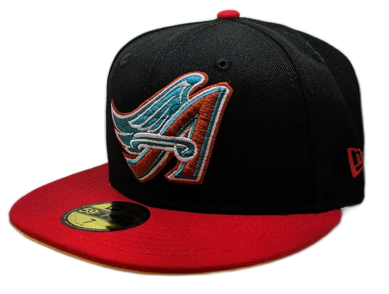 Anaheim Angels New Era 2 Tone Black/Red Guns N Roses Inspired Rock Pack 59FIFTY Fitted Hat Official Team Hat Sports Fan Cap Official MLB Team Hat Base