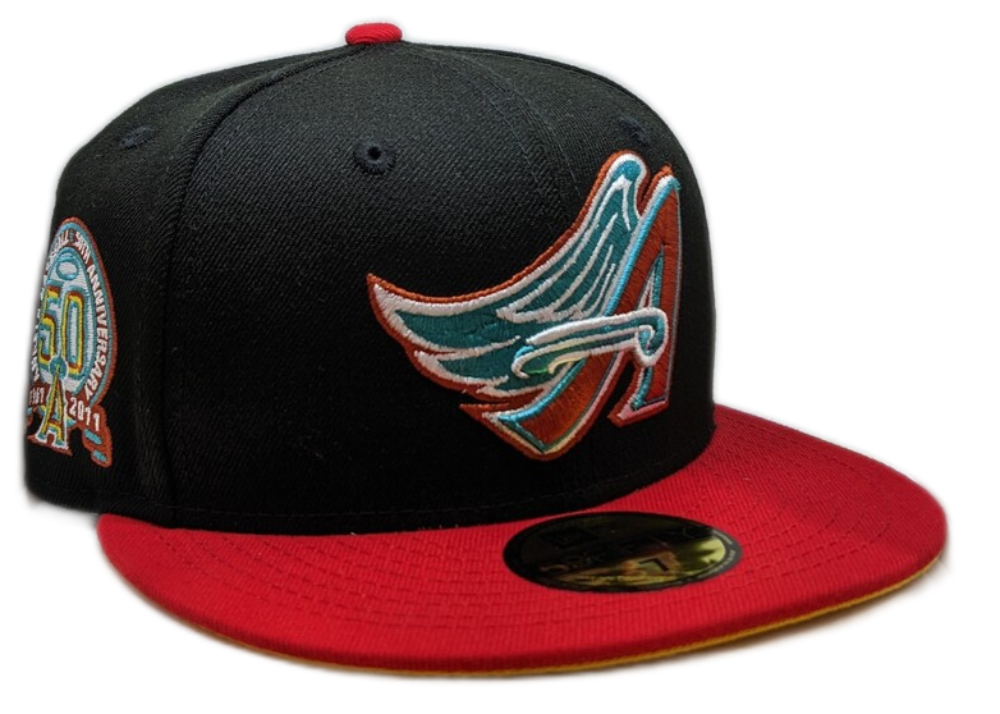Anaheim Angels New Era 2 Tone Black/Red Guns N Roses Inspired Rock Pack 59FIFTY Fitted Hat Official Team Hat Sports Fan Cap Official MLB Team Hat Base