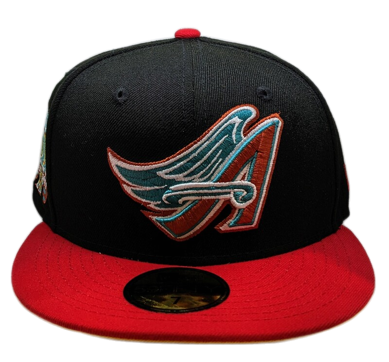Anaheim Angels New Era 2 Tone Black/Red Guns N Roses Inspired Rock Pack 59FIFTY Fitted Hat Official Team Hat Sports Fan Cap Official MLB Team Hat Base