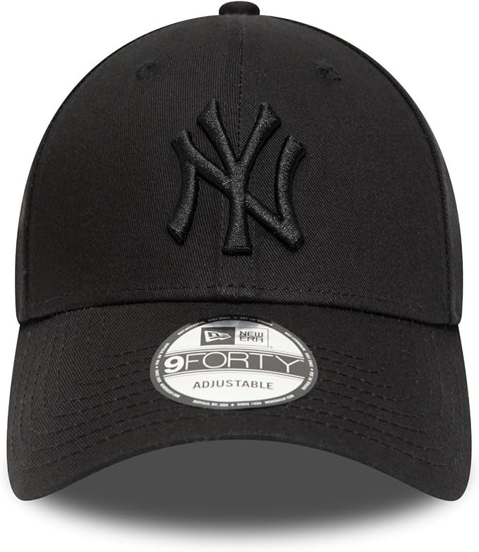 New York Yankees MLB League Essential 9FORTY Strapback New Era Black/Black Official Team Hat Sports Fan Cap Official MLB Team Hat Baseball Fan Cap