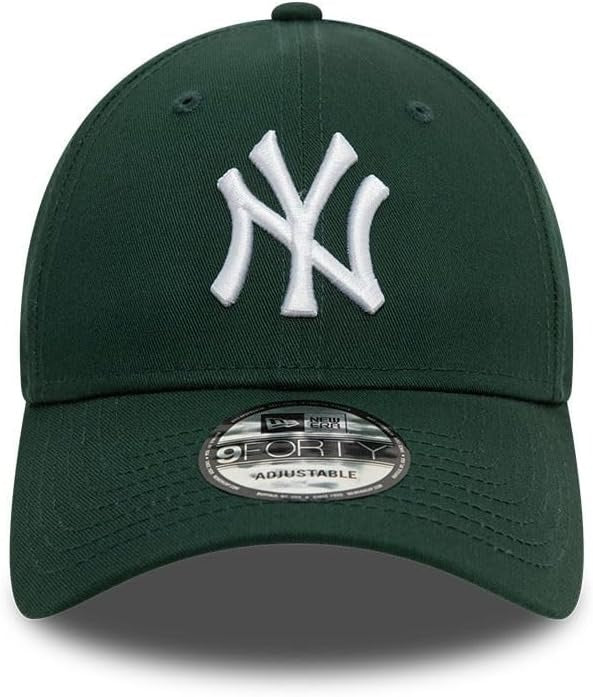 New York Yankees MLB League Essential 9FORTY Strapback New Era Dark Green/White Official Team Hat Sports Fan Cap Official MLB Team Hat Baseball Fan Ca